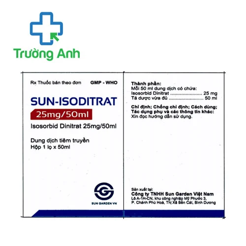 Sun-Isoditrat 25mg/50ml - Thuốc điều trị cơn đau thắt ngực của Sun Garden