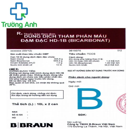 Dung dịch thẩm phân máu đậm đặc HD - 1B (bicarbonat) - Điều chỉnh cân bằng kiềm-toan và cân bằng điện giải