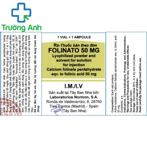Folinato 50mg - Thuốc làm giảm độc tính, các thuốc đối kháng acid folic