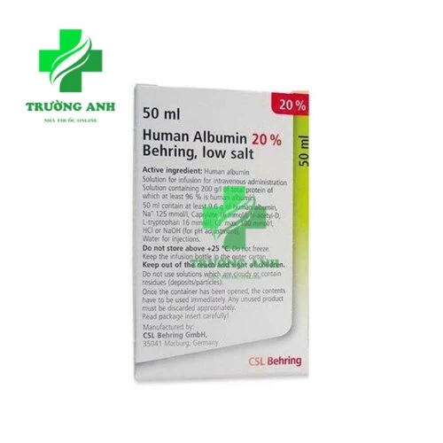 Human Albumin 20% Behring low salt- Thuốc phụ trợ trong thẩm tách máu của Đức