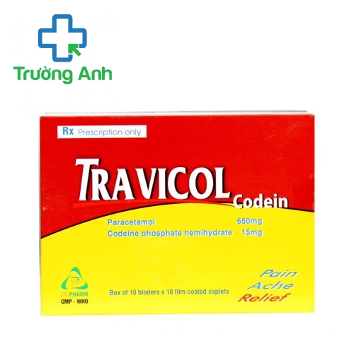 Travicol Codein 650mg/15mg - Thuốc hạ sốt, giảm đau của TV Pharm